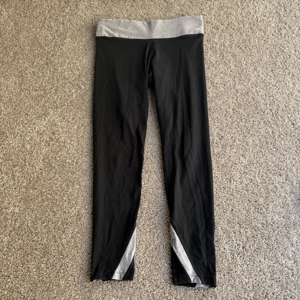 PINK Victoria's Secret Leggings Womens M Black Ankle Colorblock Yoga Pants Logo